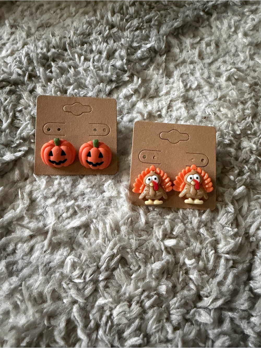 Halloween Pumpkin and Turkey Stud Earring Set - Orange